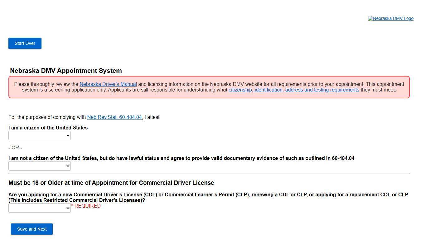 Nebraska DMV Appointment System