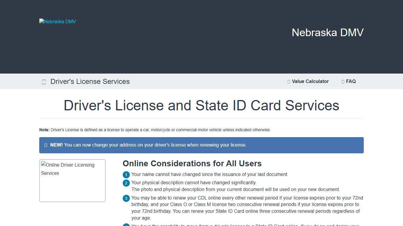 Driver Licensing Services Nebraska DMV Welcome