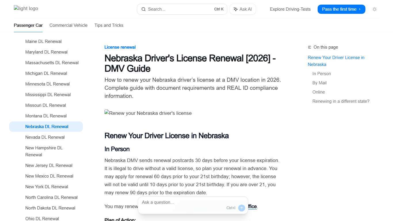Nebraska Driver's License Renewal [2026] - DMV Guide - Driving-Tests.org